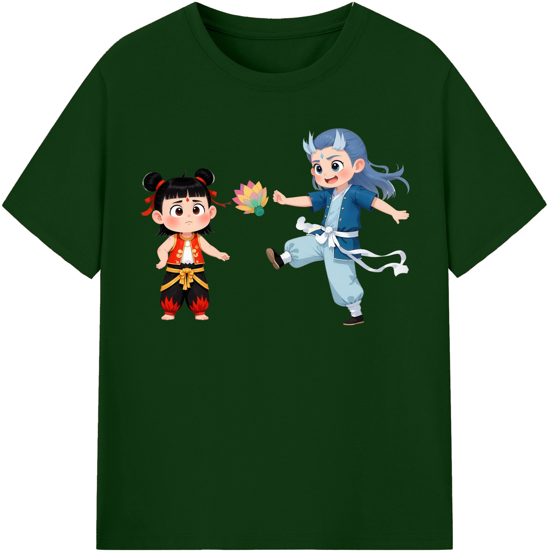 （画像用） Ne Zha 2 ナタ 魔童の大暴れ 綿100％半袖Tシャツ（フロントプリント）